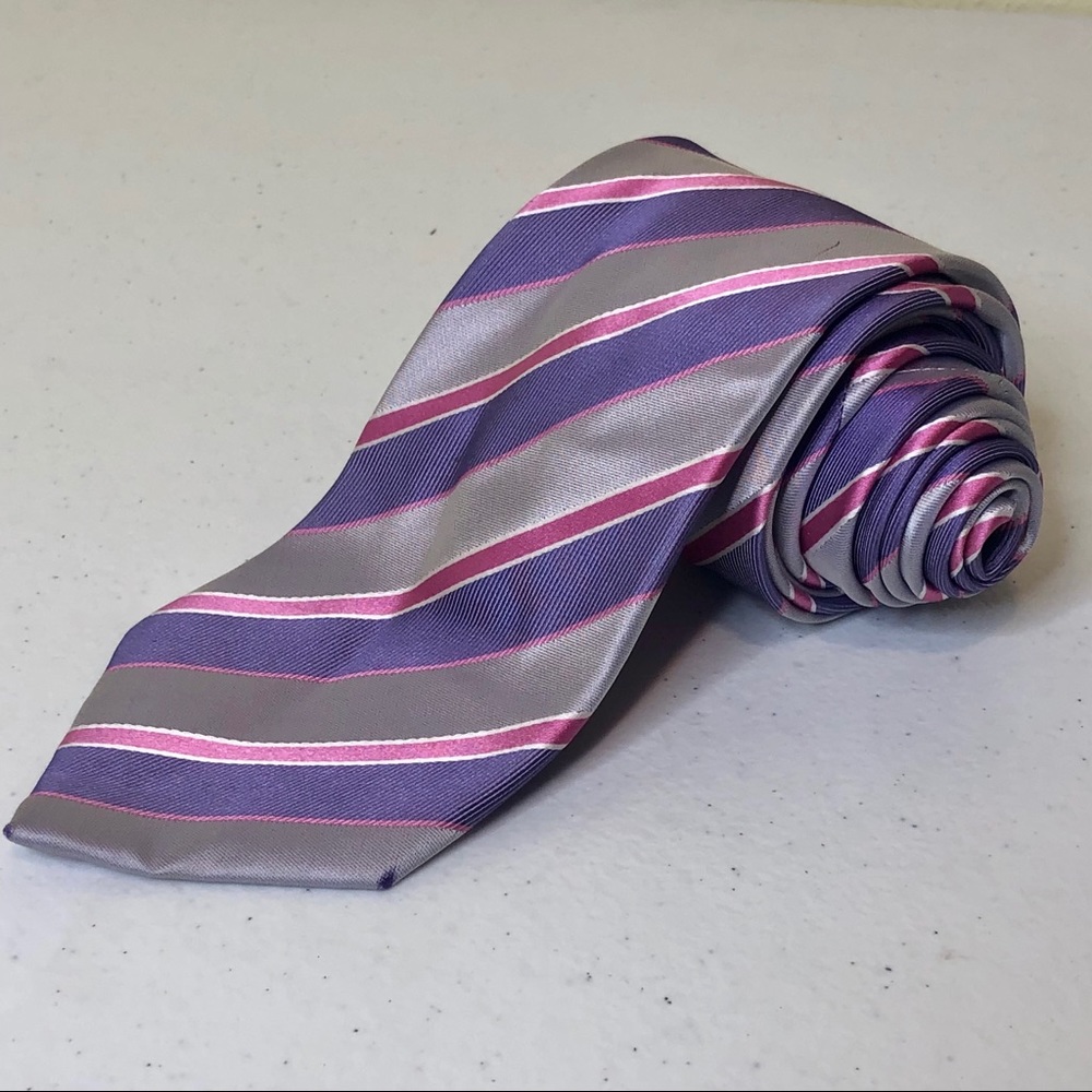 Purple Pink Stripped Camiccisima 100% Silk Tie